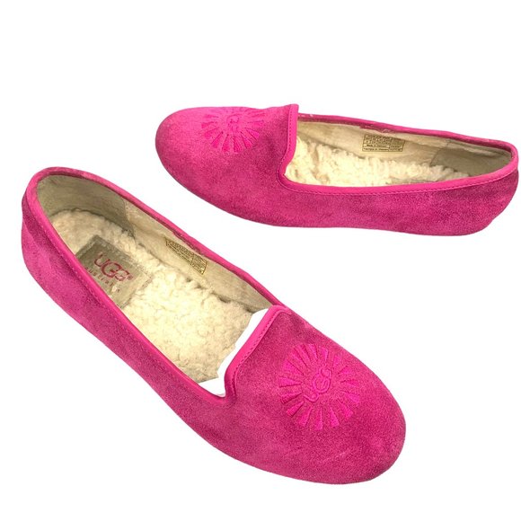 UGG Australia Carey Raspberry Sorbet‎ Suede Sheepskin Flats - Picture 6 of 8